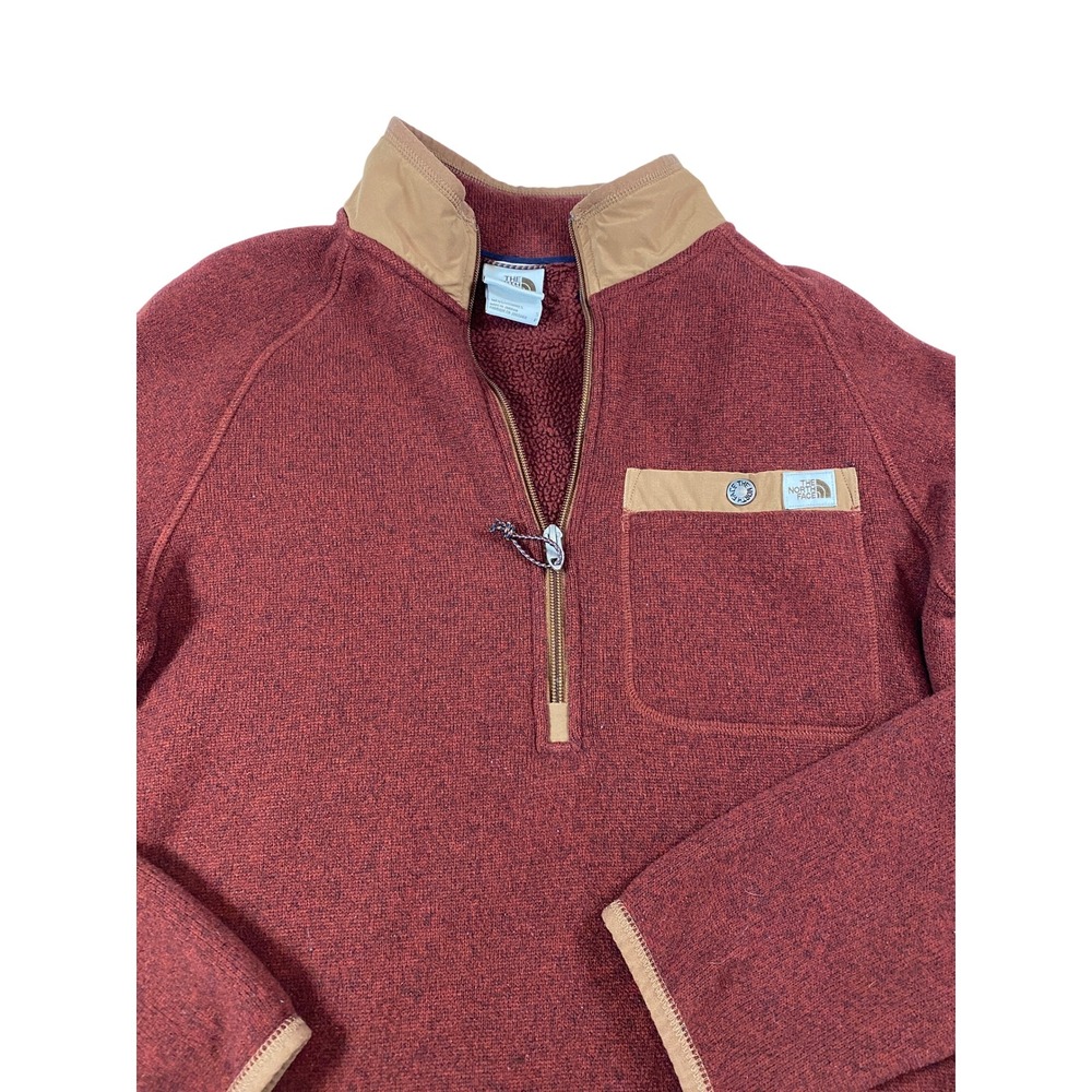 The North Face Mens Gordon Lyons 1/4 Zip Fleece Pullover Red Tan Small